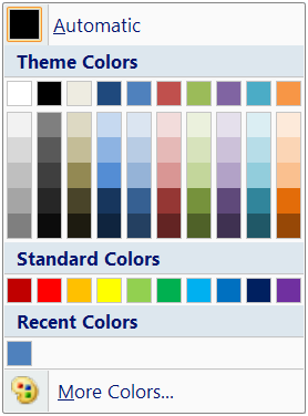 The Word 2007 Font Color Dropdown showing Theme colours The Word 2007 Font Color Dropdown showing Theme colours
