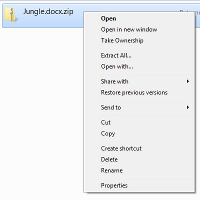 The Context Menu for a Zip Archive