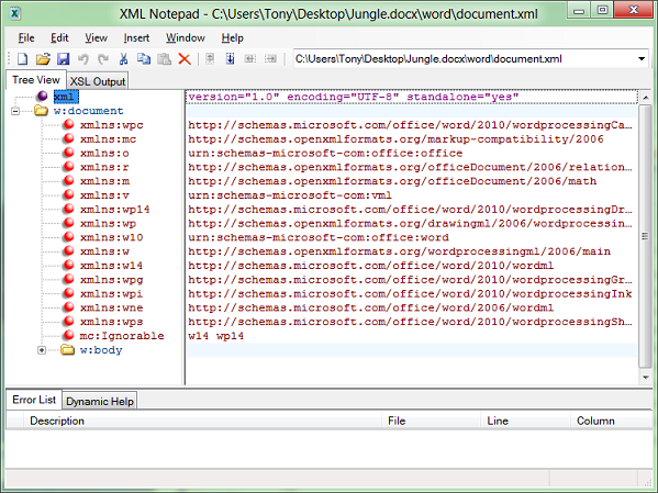 A first view in XML Notepad