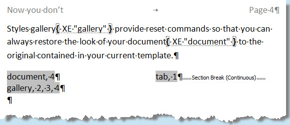 Screenshot: The Index Field updated