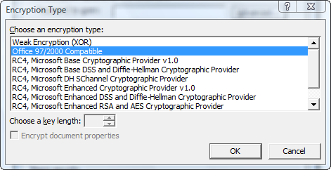Word 2002 Encryption Types Dialog