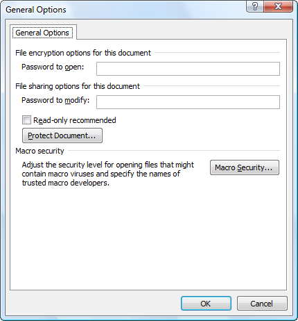 Word 2007 General Options Dialog